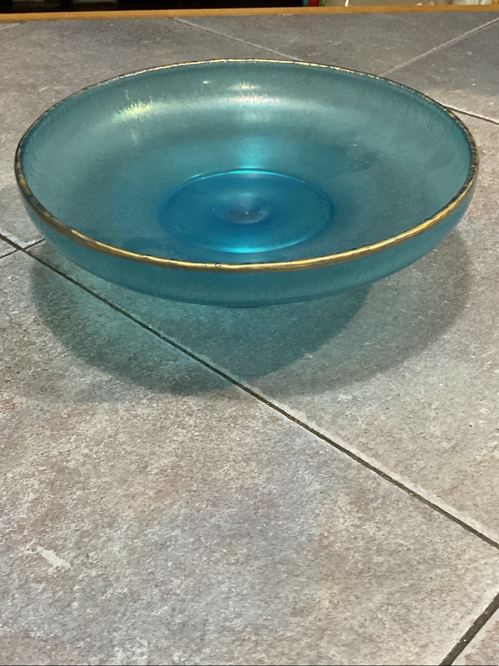 Vintage Blue stretch glass dish.